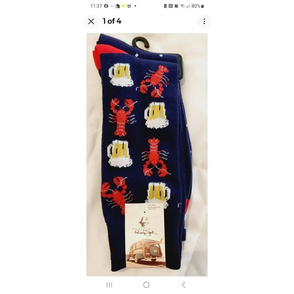 2‎ pair socks Men's crew lobster crab beer  men casual Panama Jack